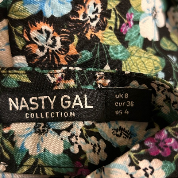 Nasty Gal Size 4 Bloom To Grow Floral Mini Dress Ruched Sleeves Wrap Skirt Green - Picture 14 of 16